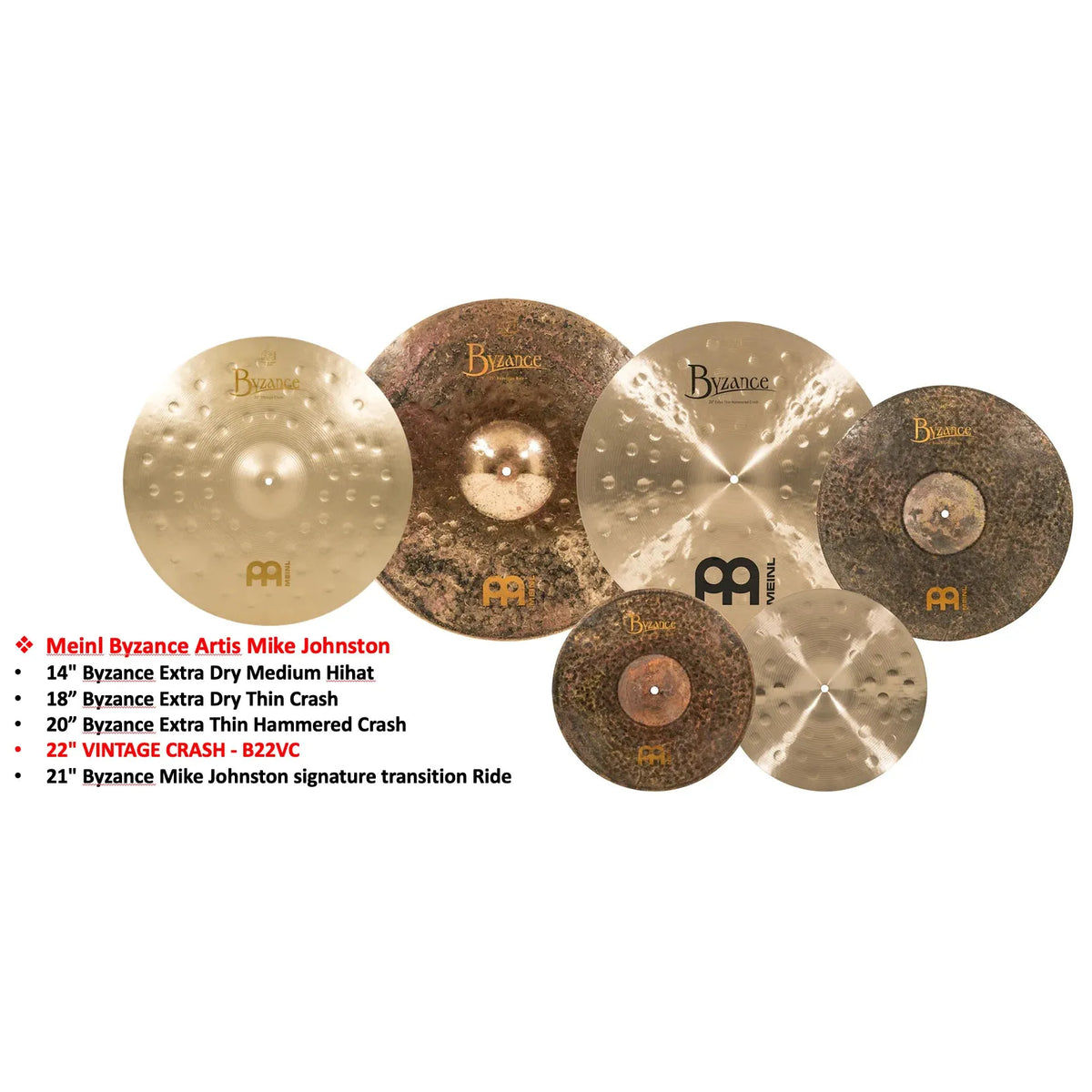Bộ Cymbal Meinl Byzance Extra Dry Mike Johnston Signature Cymbal Set - MJ401+18 - Việt Music