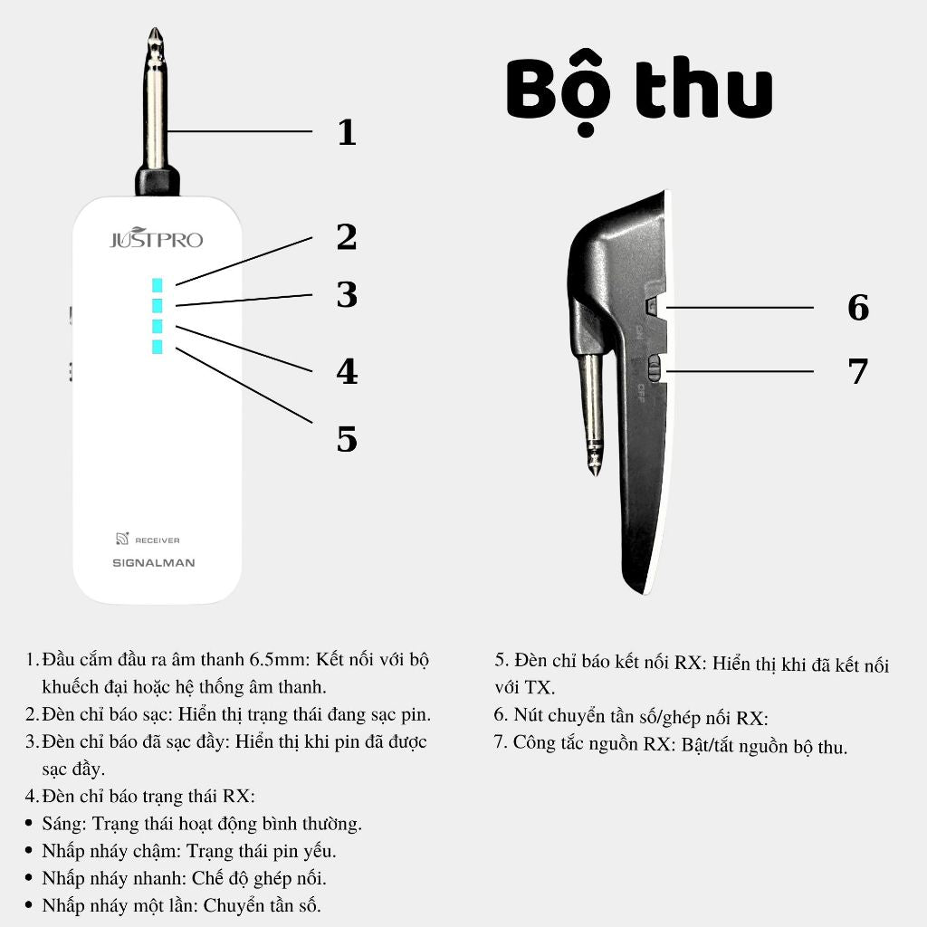 Bộ thu phát tín hiệu không dây JUSTPRO W-F Flying Fish Pickups Guitar Wireless System - Việt Music